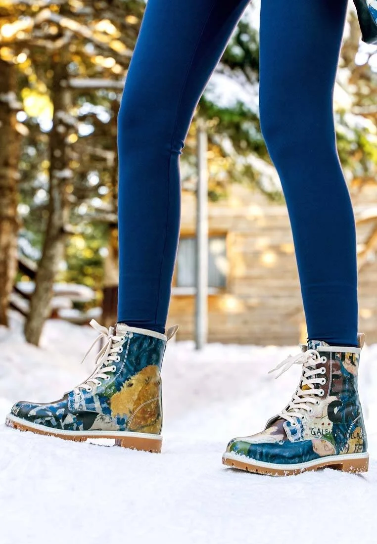 Femme Cuir Vegan Multicolore Bottes Longues - Les Peintres Motif