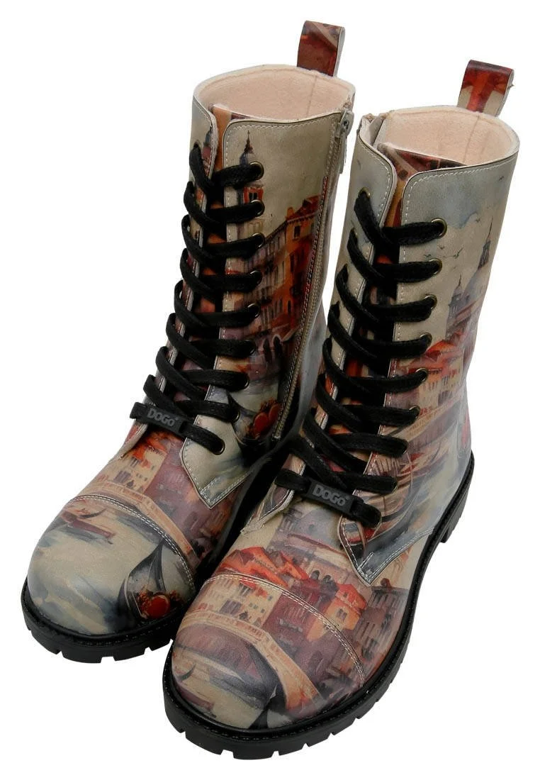 Femme Cuir Vegan Multicolore Bottes Longues - Venice Motif