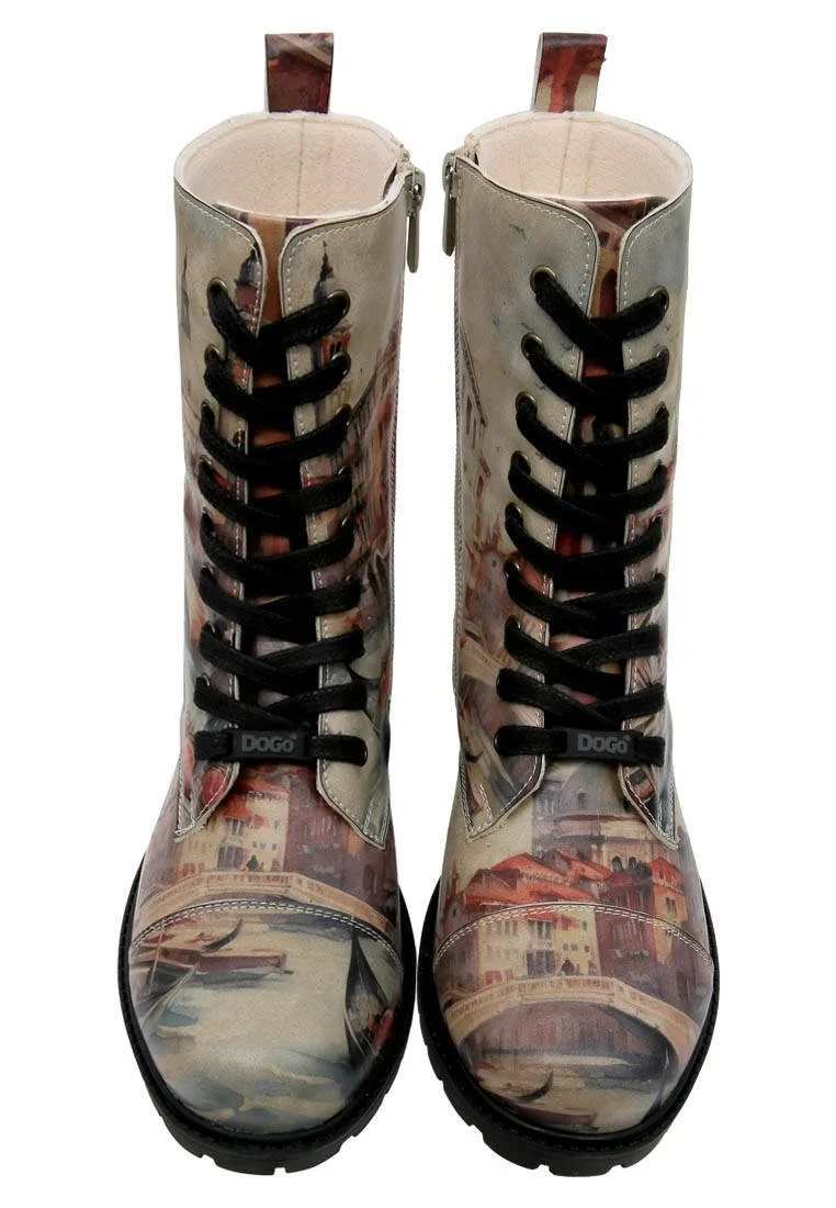 Femme Cuir Vegan Multicolore Bottes Longues - Venice Motif