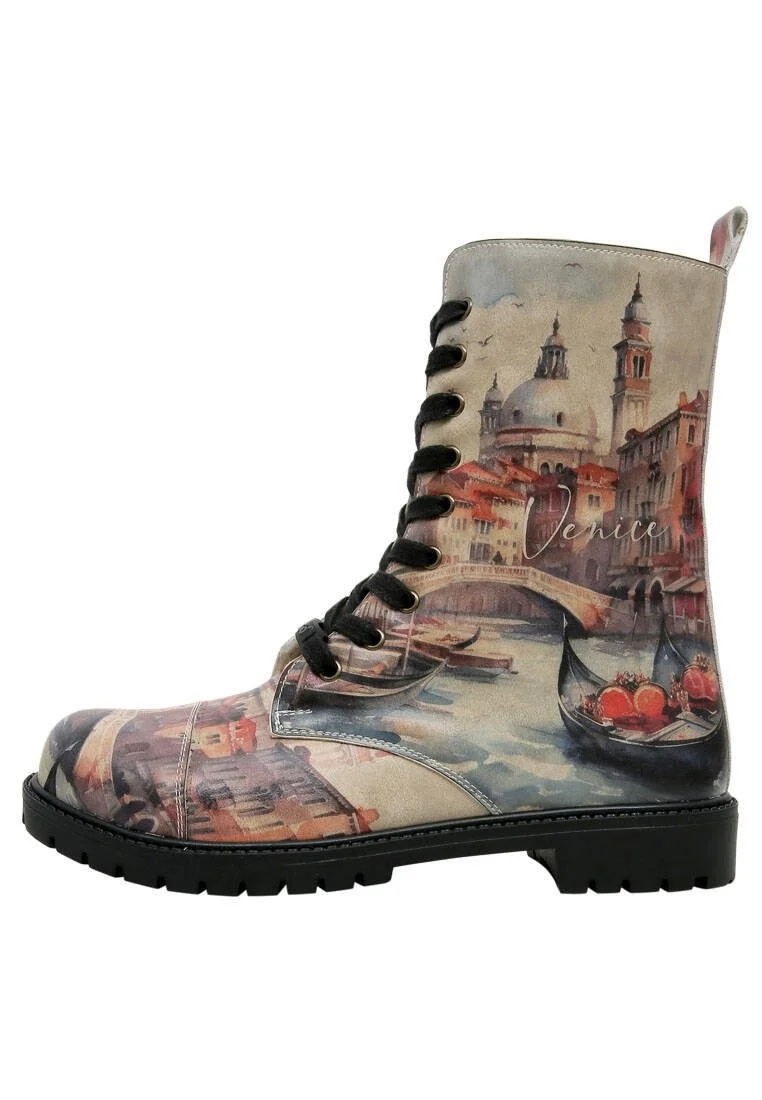 Femme Cuir Vegan Multicolore Bottes Longues - Venice Motif