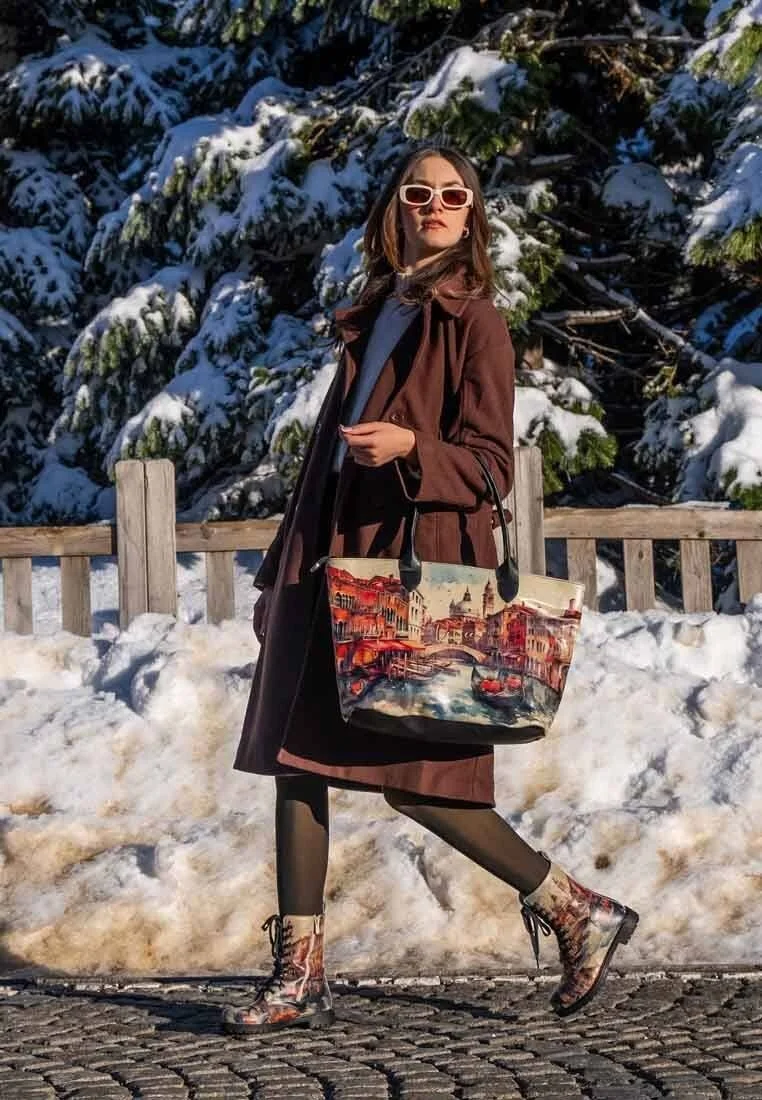 Femme Cuir Vegan Multicolore Bottes Longues - Venice Motif