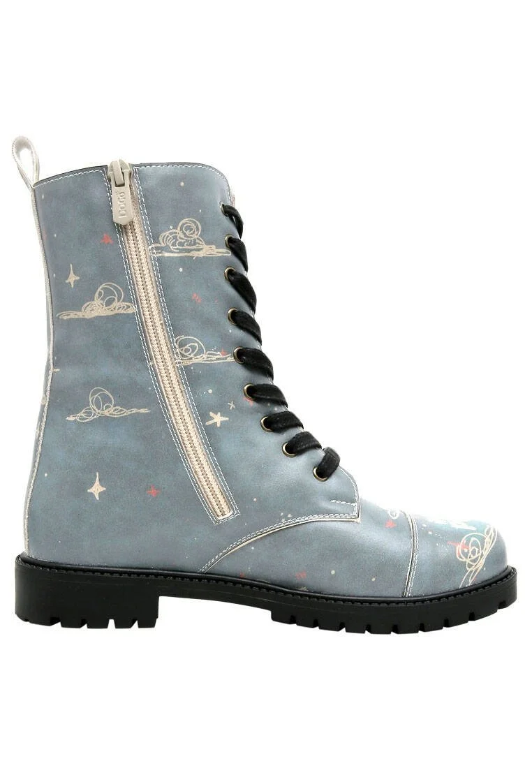 Femme Cuir Vegan Bleu Bottes Longues - Find Your Inner Peace Motif