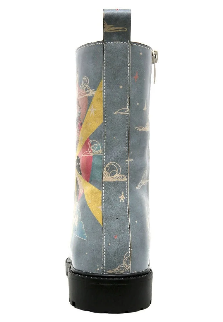 Femme Cuir Vegan Bleu Bottes Longues - Find Your Inner Peace Motif