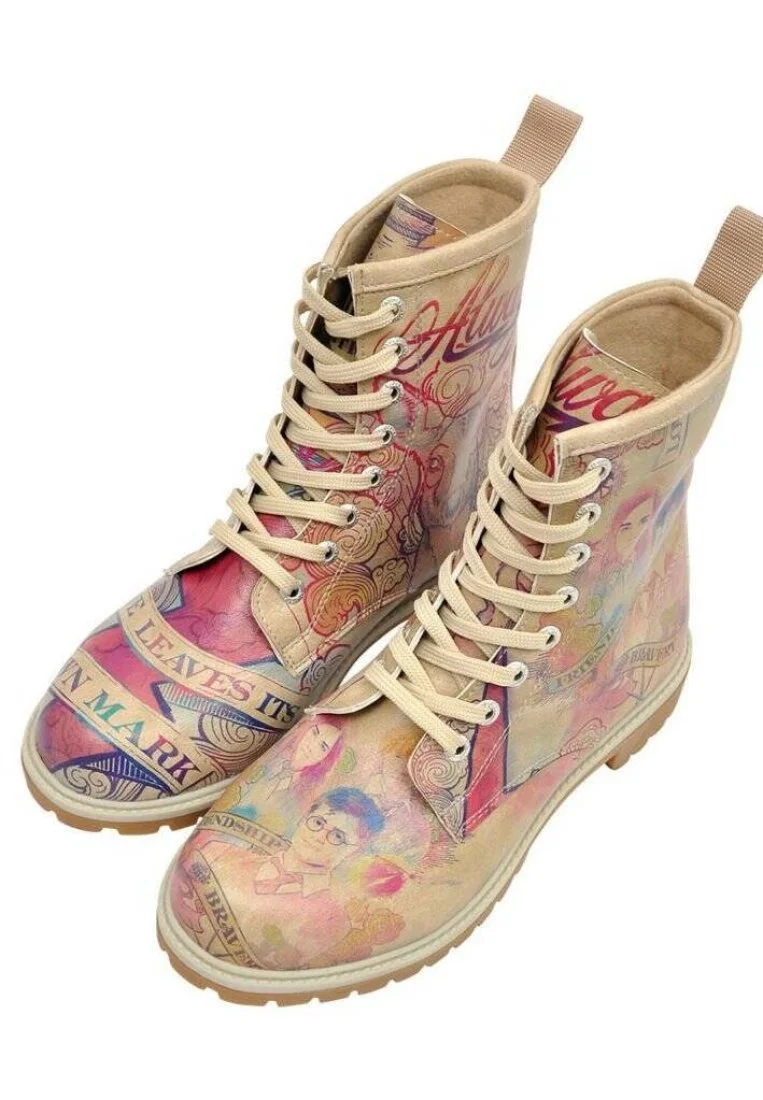 Femme Cuir Vegan Multicolore Bottes Longues - Warner Bros Friendship and Bravery Harry Potter Motif