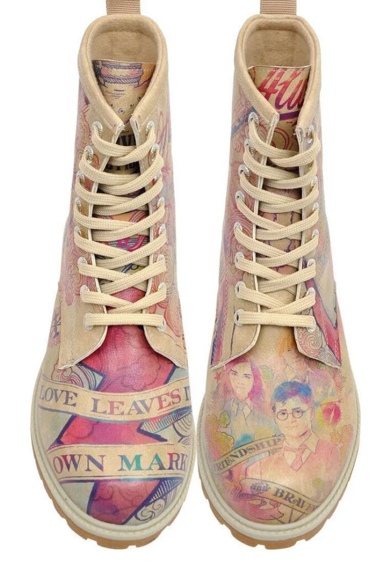 Femme Cuir Vegan Multicolore Bottes Longues - Warner Bros Friendship and Bravery Harry Potter Motif