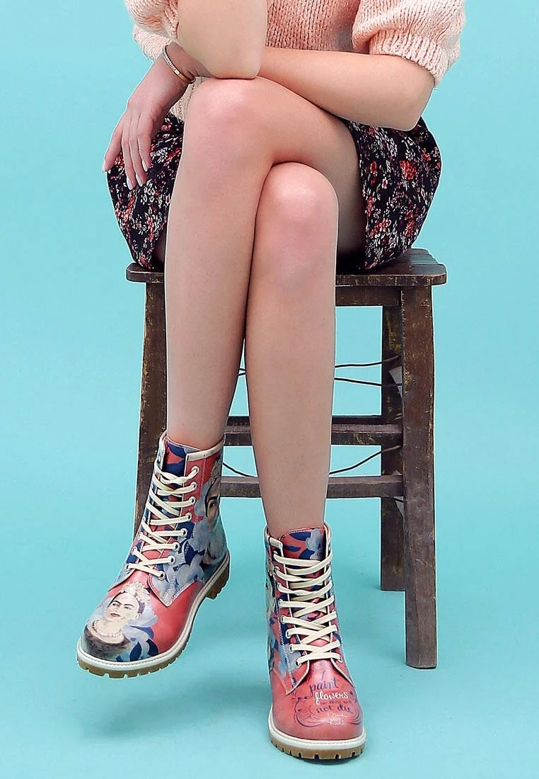 Femme Cuir Vegan Multicolore Bottes Longues - Frida Painting Frida Kahlo Motif