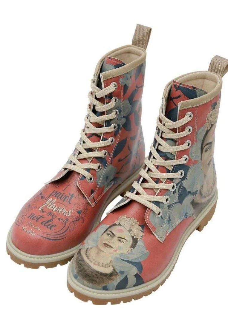 Femme Cuir Vegan Multicolore Bottes Longues - Frida Painting Frida Kahlo Motif