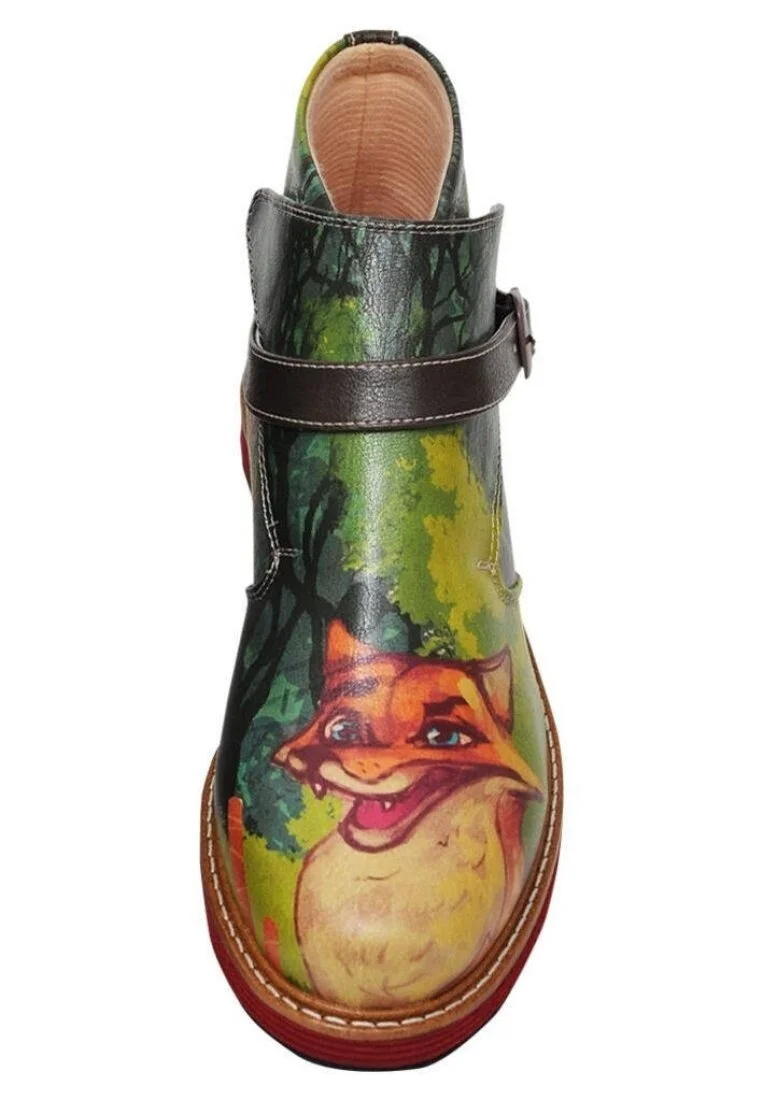 Femme Cuir Vegan Multicolore Bottines Chelsea - Fox Motif