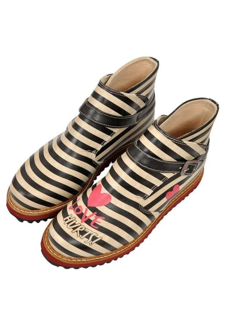 Femme Cuir Vegan Multicolore Bottines Chelsea - Love Hurts Motif