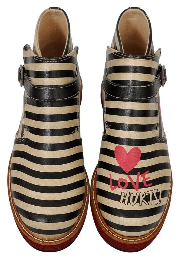 Femme Cuir Vegan Multicolore Bottines Chelsea - Love Hurts Motif