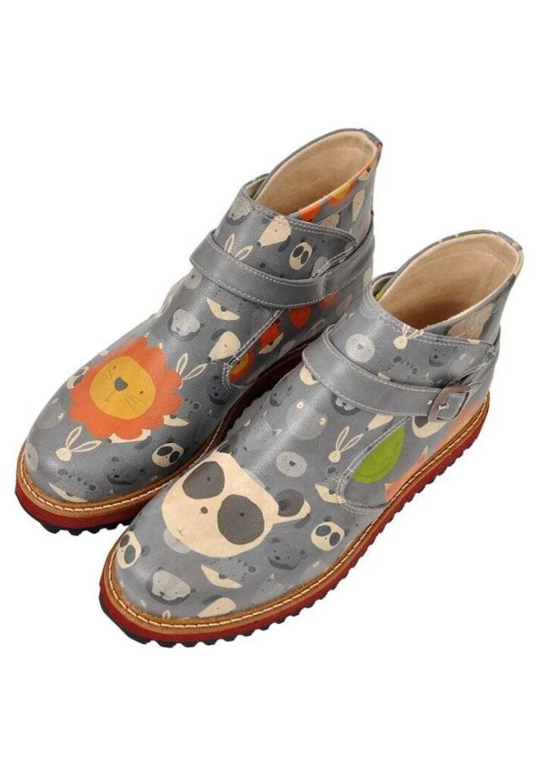 Femme Cuir Vegan Multicolore Bottines Chelsea - Animals Motif
