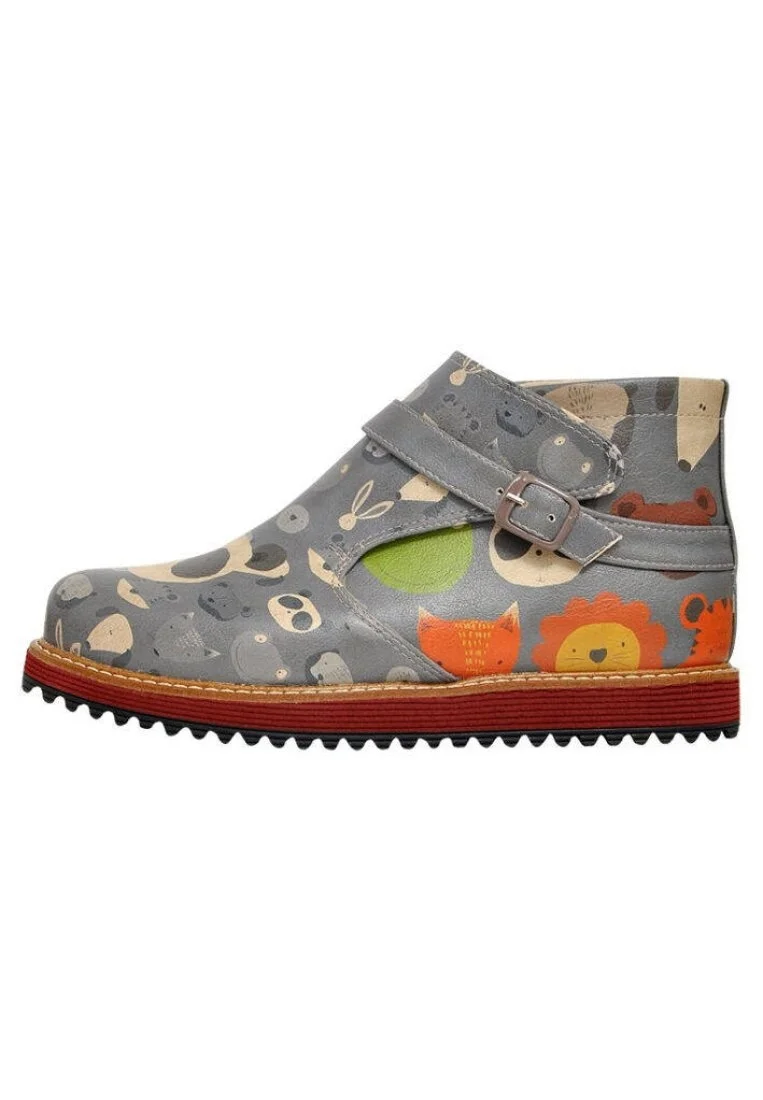 Femme Cuir Vegan Multicolore Bottines Chelsea - Animals Motif
