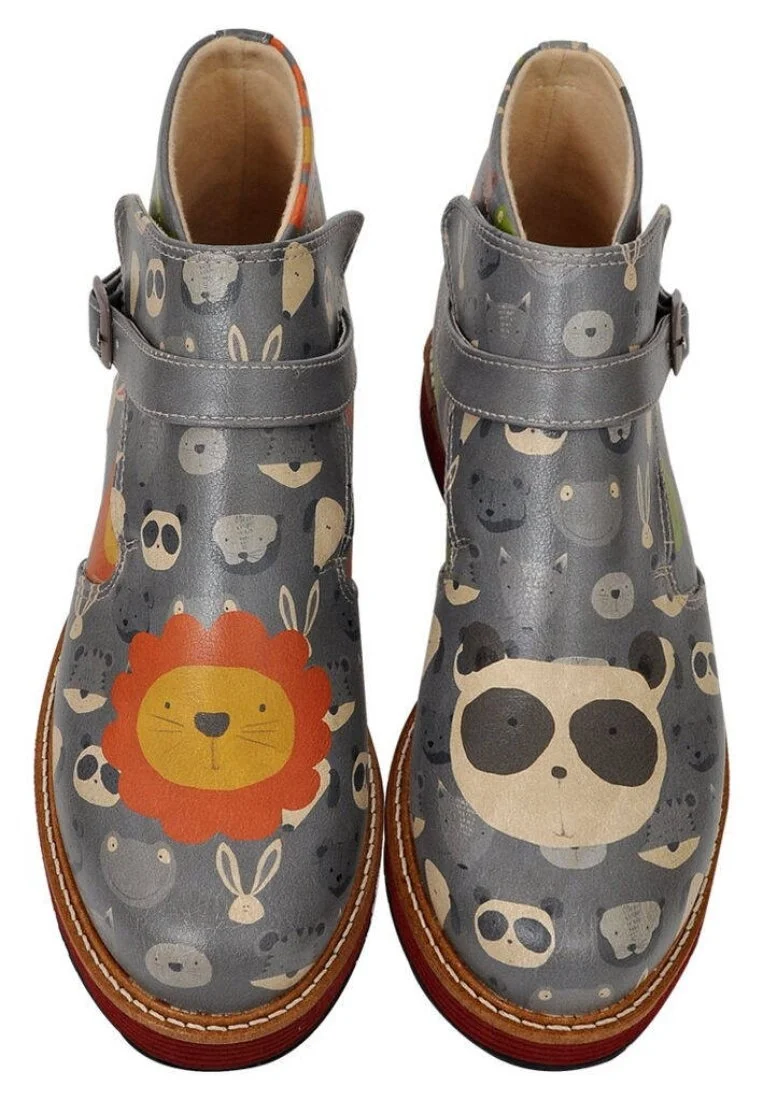 Femme Cuir Vegan Multicolore Bottines Chelsea - Animals Motif