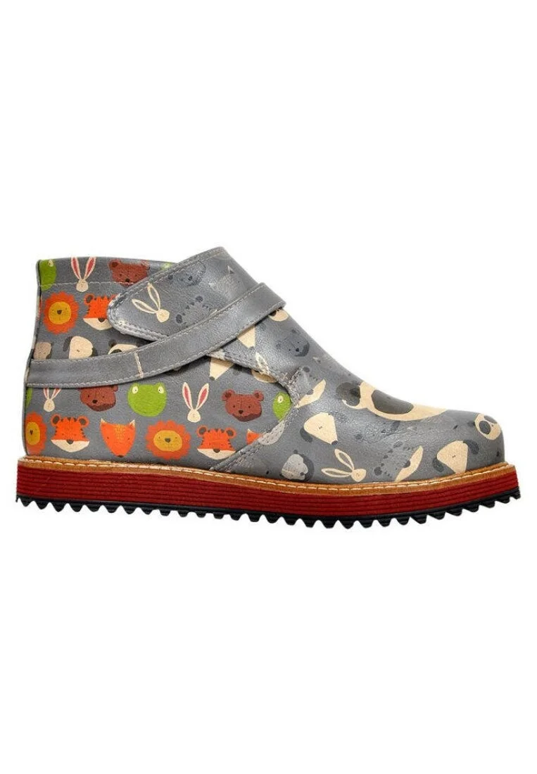 Femme Cuir Vegan Multicolore Bottines Chelsea - Animals Motif
