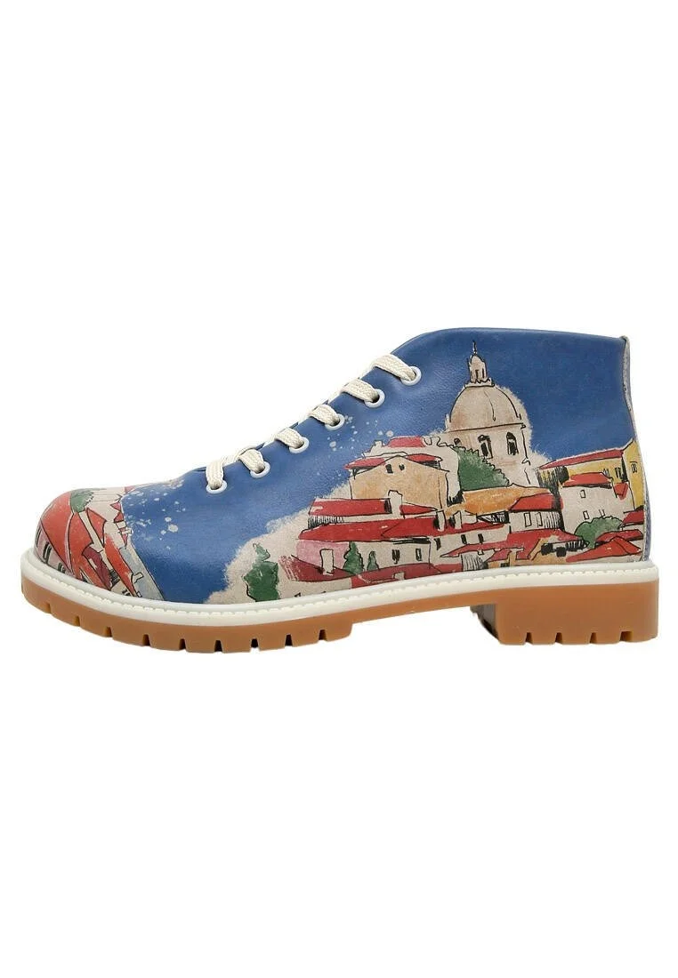 Femme Cuir Vegan Multicolore Bottines - On the Roofs Motif