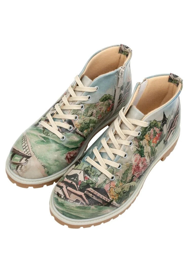 Femme Cuir Vegan Multicolore Bottines Zippées - Alpine Meadows Motif