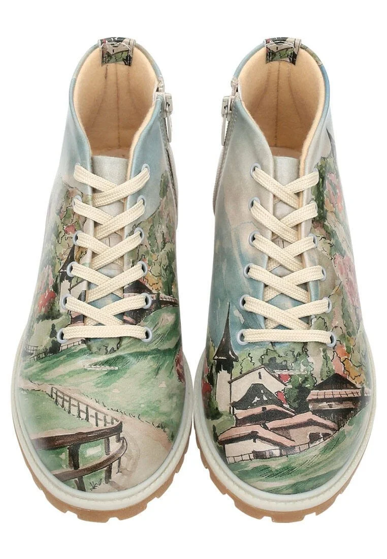 Femme Cuir Vegan Multicolore Bottines Zippées - Alpine Meadows Motif