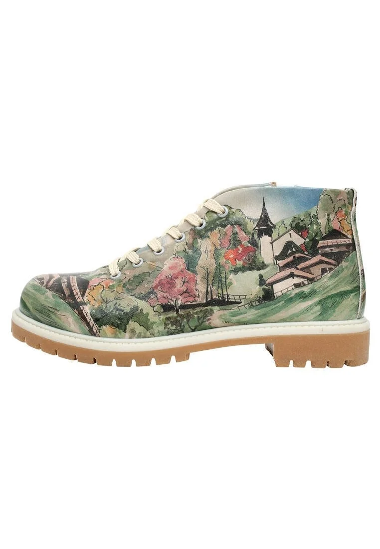 Femme Cuir Vegan Multicolore Bottines Zippées - Alpine Meadows Motif