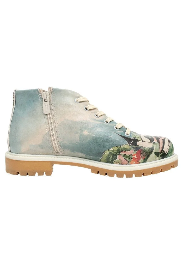Femme Cuir Vegan Multicolore Bottines Zippées - Alpine Meadows Motif