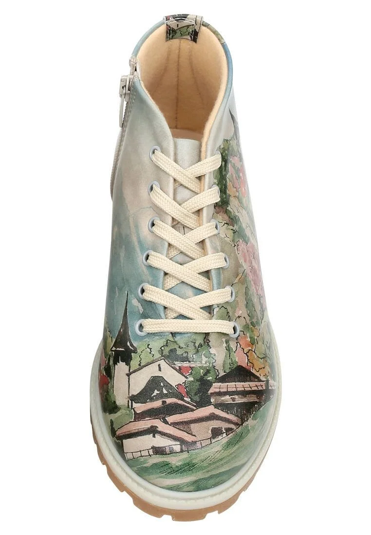 Femme Cuir Vegan Multicolore Bottines Zippées - Alpine Meadows Motif