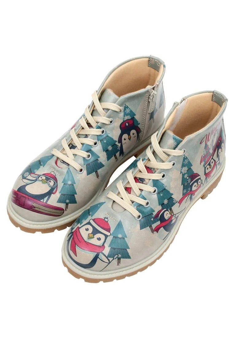 Femme Cuir Vegan Multicolore Bottines Zippées - Winters is Here Motif