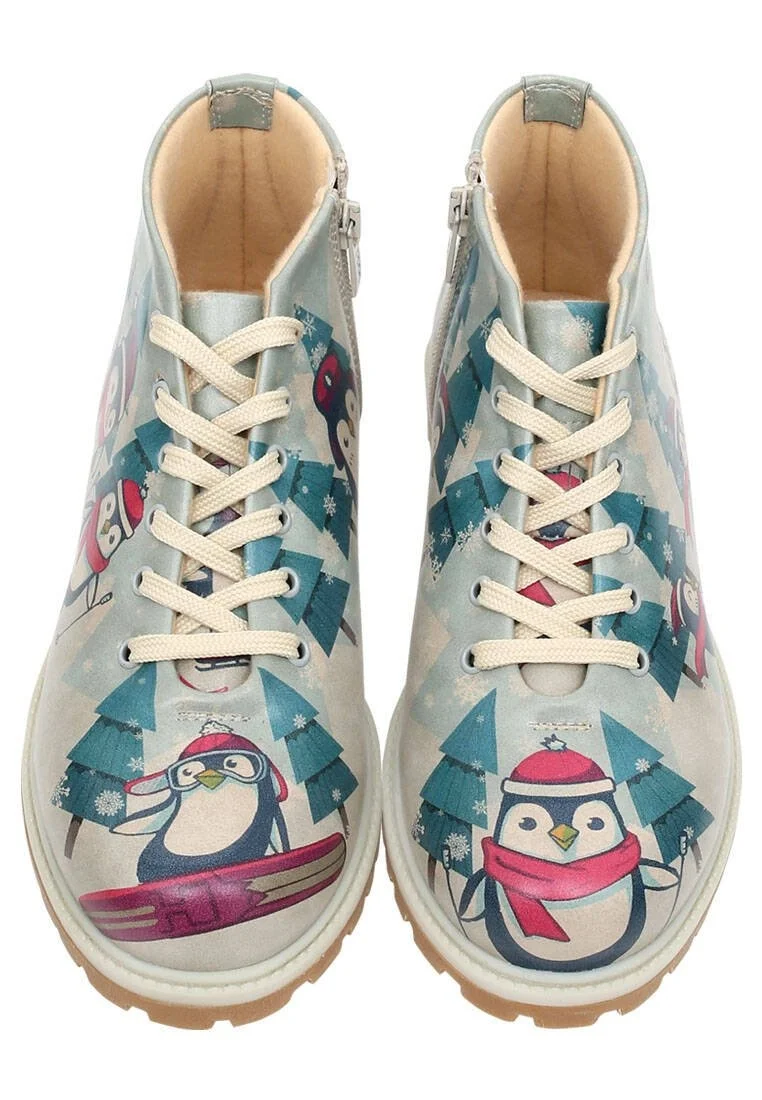 Femme Cuir Vegan Multicolore Bottines Zippées - Winters is Here Motif