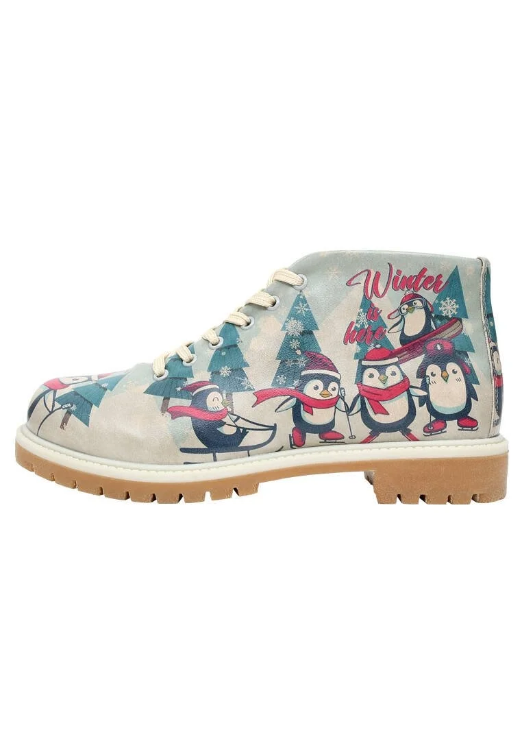 Femme Cuir Vegan Multicolore Bottines Zippées - Winters is Here Motif