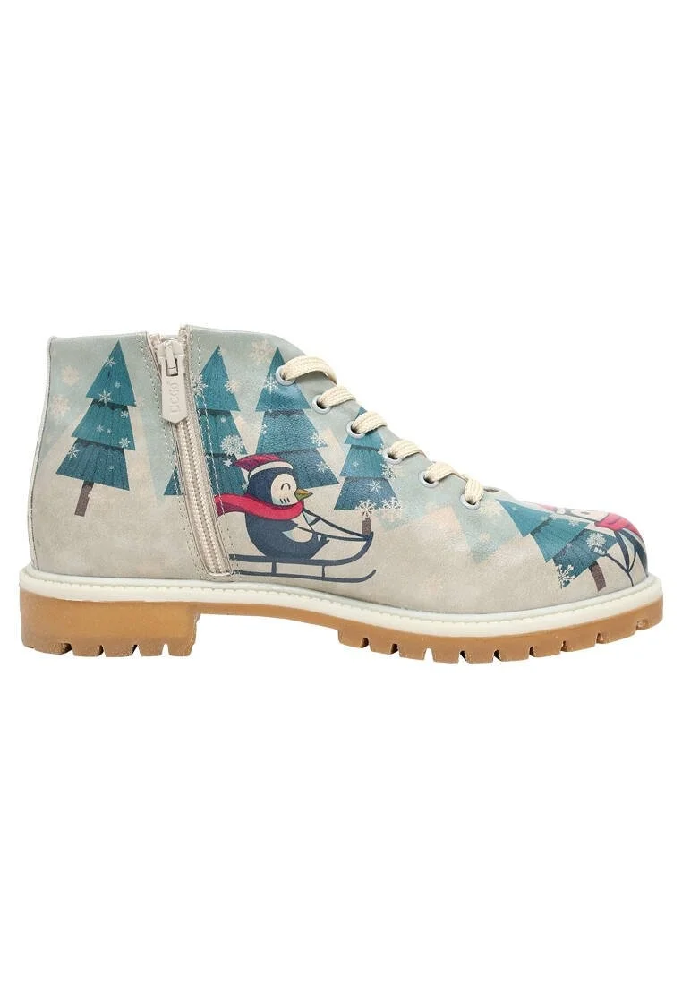 Femme Cuir Vegan Multicolore Bottines Zippées - Winters is Here Motif