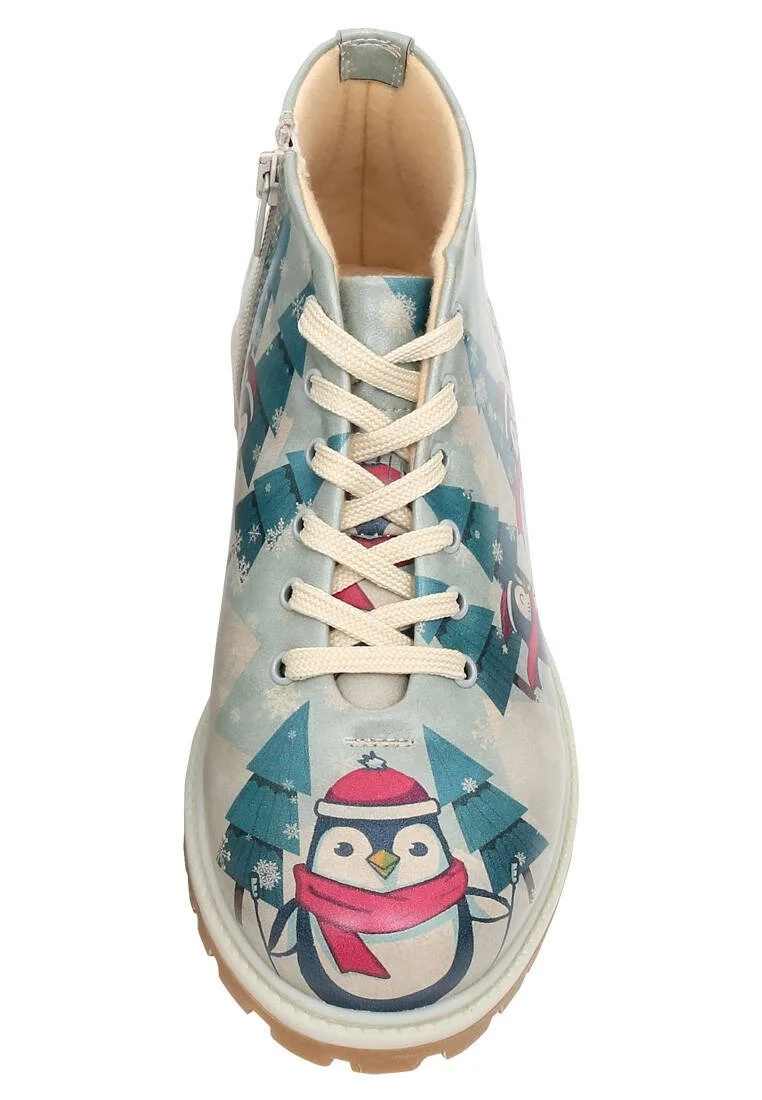 Femme Cuir Vegan Multicolore Bottines Zippées - Winters is Here Motif