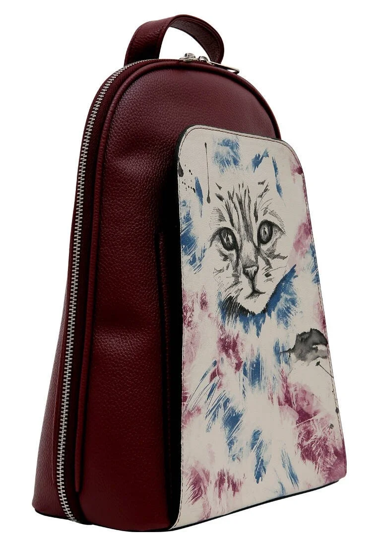 Femme Cuir Vegan Bourgogne Sac à dos - Deepness Motif