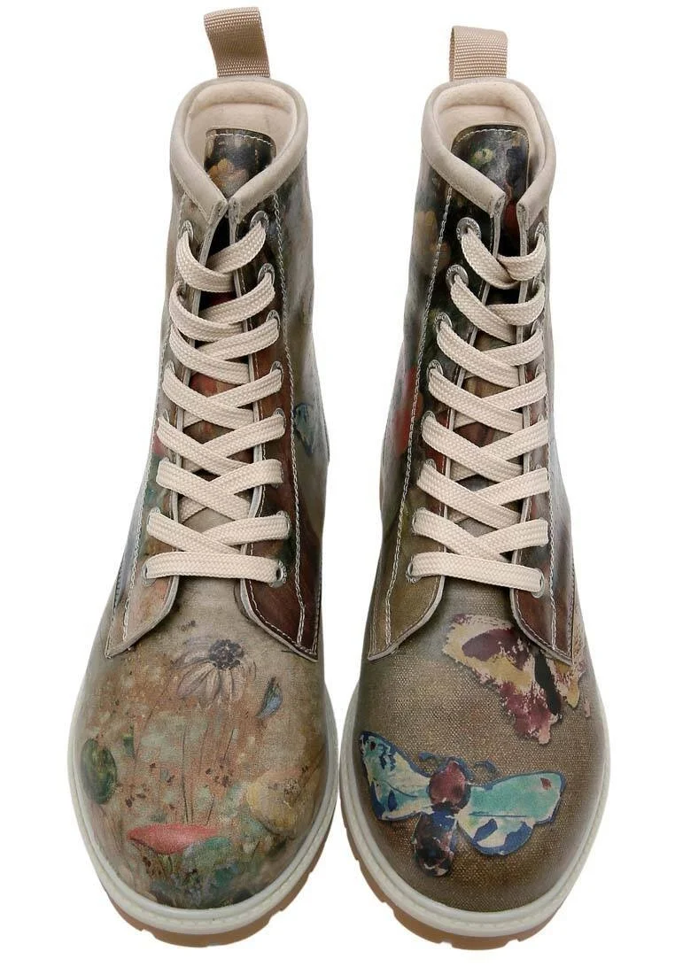 Femme Cuir Vegan Brun Bottes Longues - Still Life Butterflies Motif