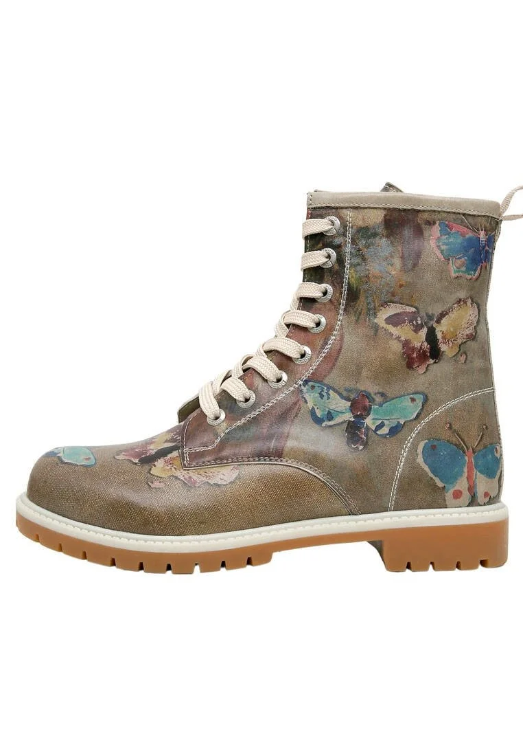 Femme Cuir Vegan Brun Bottes Longues - Still Life Butterflies Motif