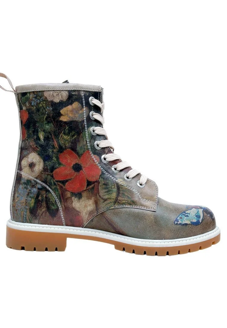 Femme Cuir Vegan Brun Bottes Longues - Still Life Butterflies Motif