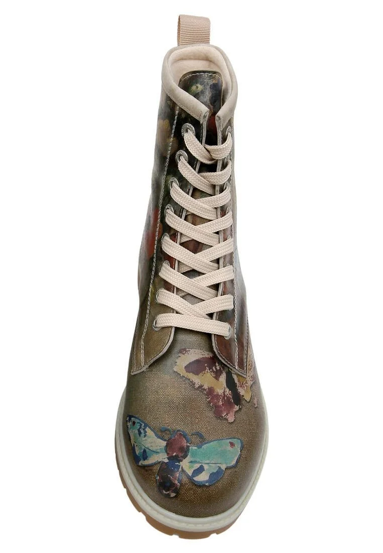 Femme Cuir Vegan Brun Bottes Longues - Still Life Butterflies Motif