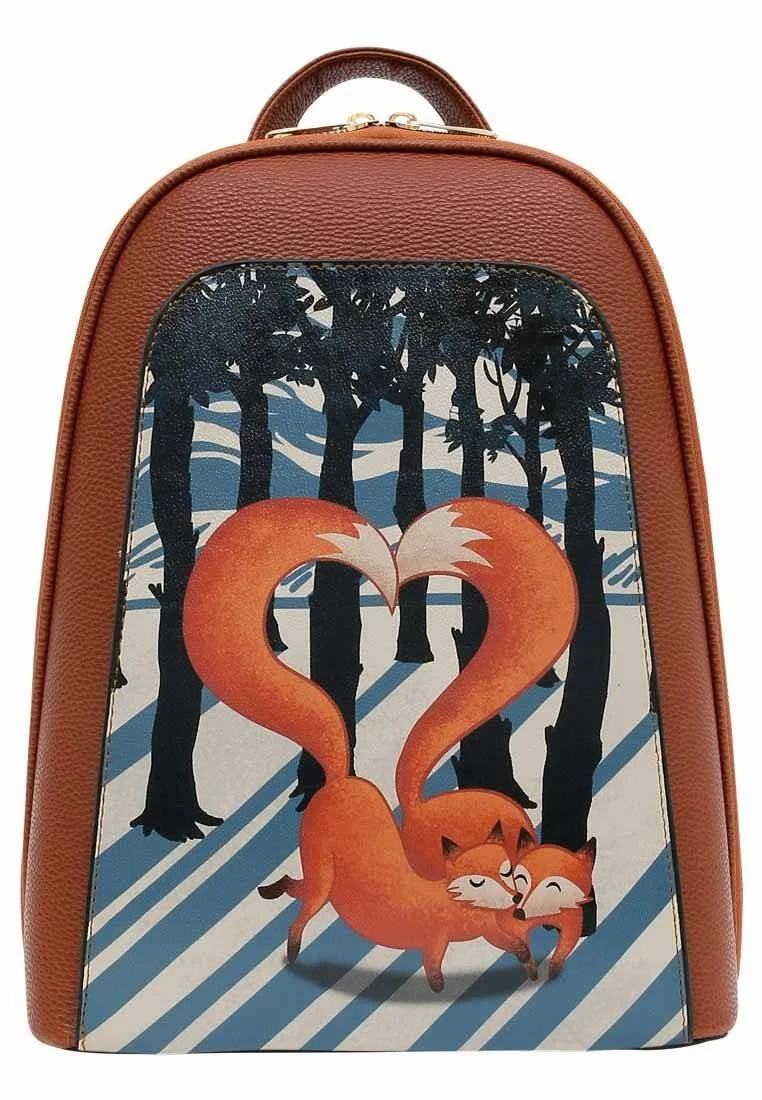 Femme Cuir Vegan Brun Sac à dos - Cuddling Season Motif