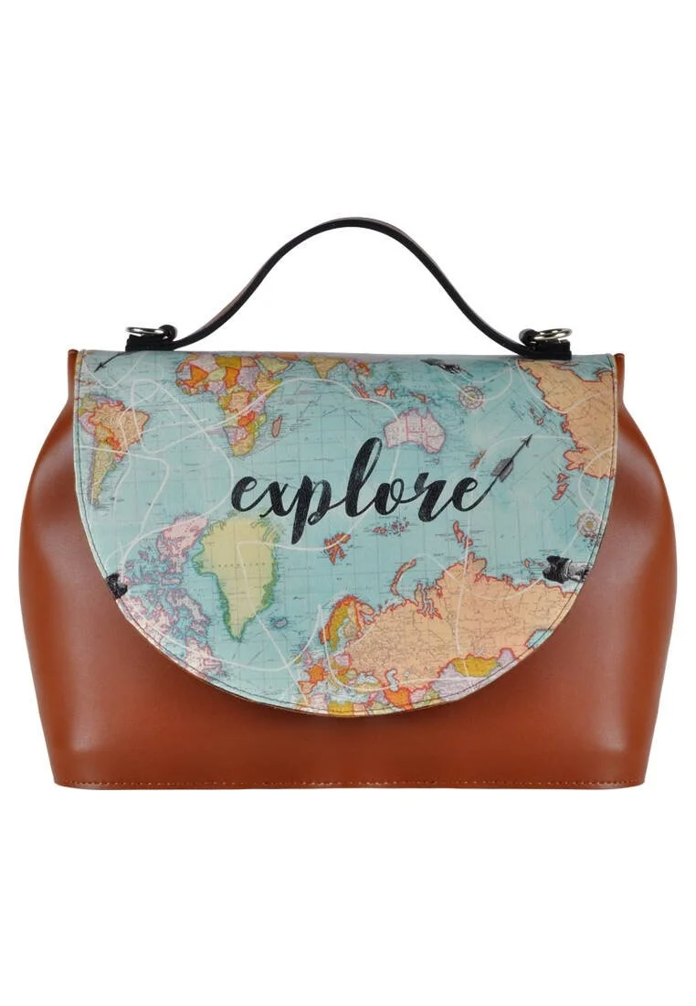 Femme Cuir Vegan Brun Sac à Main - Explore Motif