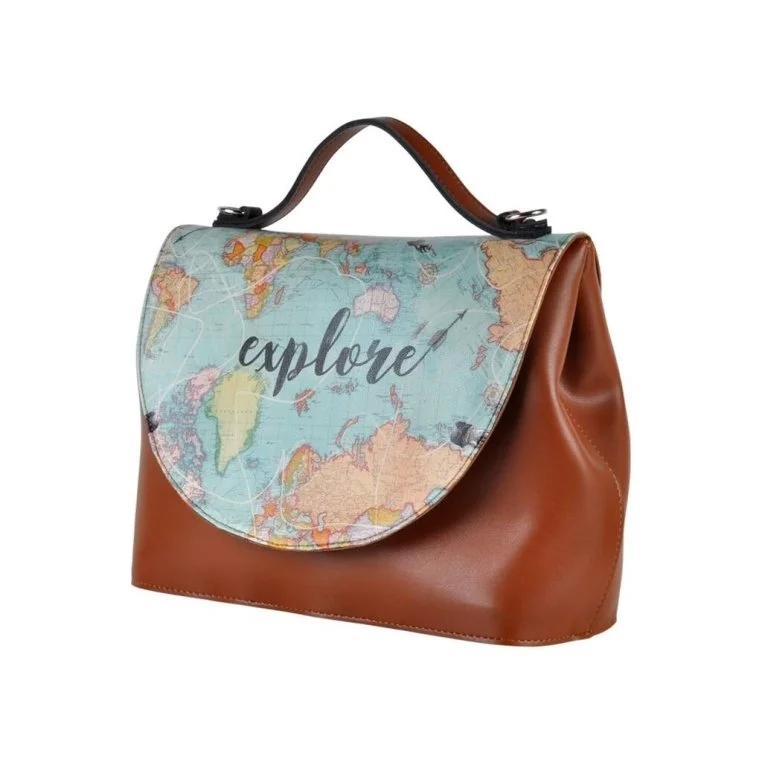 Femme Cuir Vegan Brun Sac à Main - Explore Motif