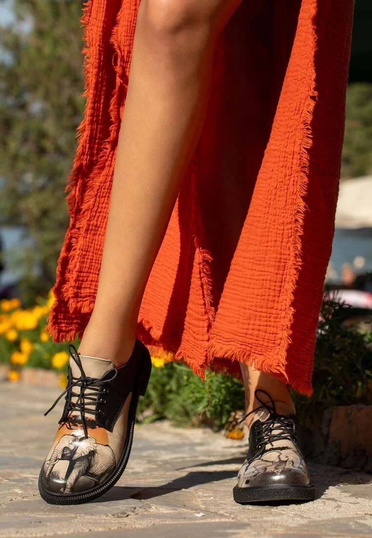 Femme Cuir Vegan Noir Chaussures Décontractées - Sunset Animals Motif
