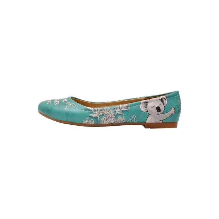 Femme Cuir Vegan Turquoise Chaussures Plates - Koala Hug Motif
