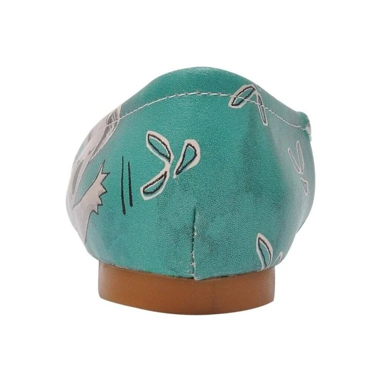 Femme Cuir Vegan Turquoise Chaussures Plates - Koala Hug Motif