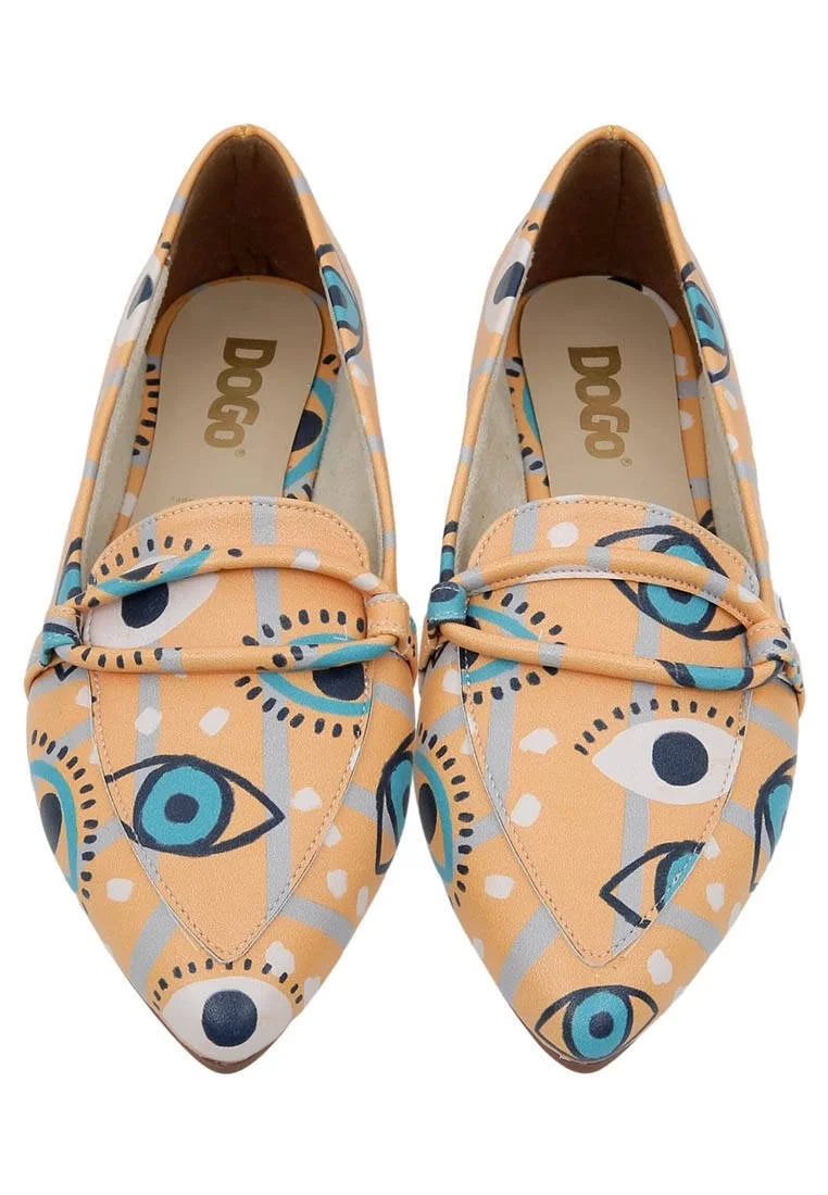 Femme Cuir Vegan Orange Chaussures Plates - See You Motif