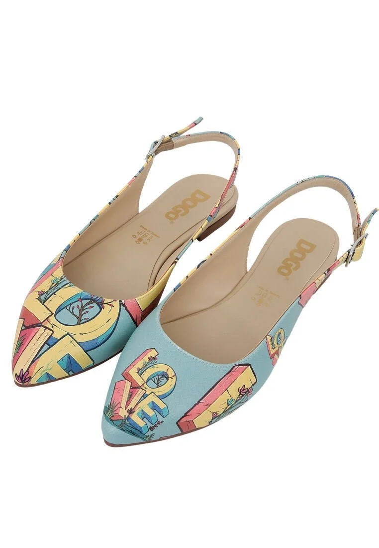 Femme Cuir Vegan Turquoise Chaussures Plates - Love Motif