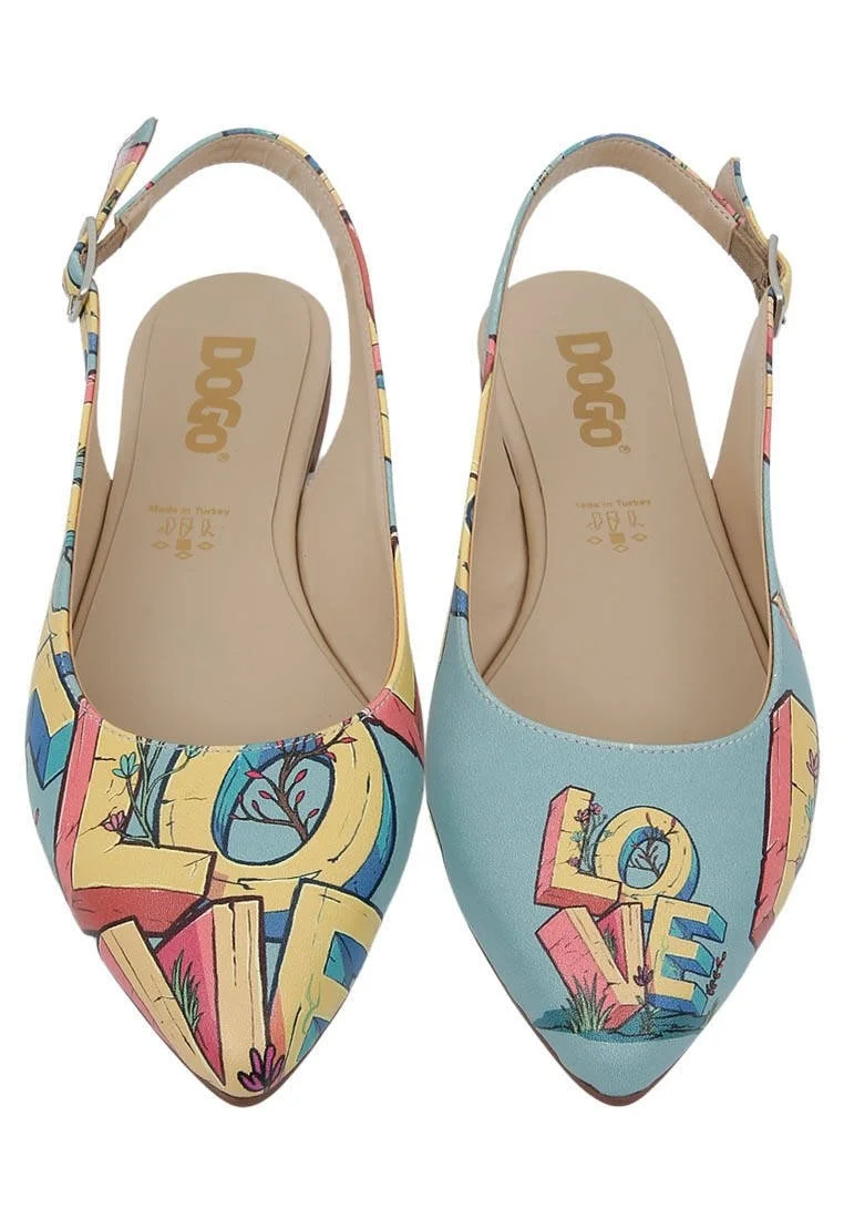 Femme Cuir Vegan Turquoise Chaussures Plates - Love Motif