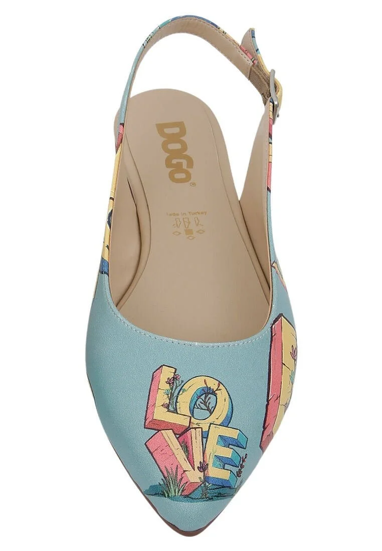 Femme Cuir Vegan Turquoise Chaussures Plates - Love Motif