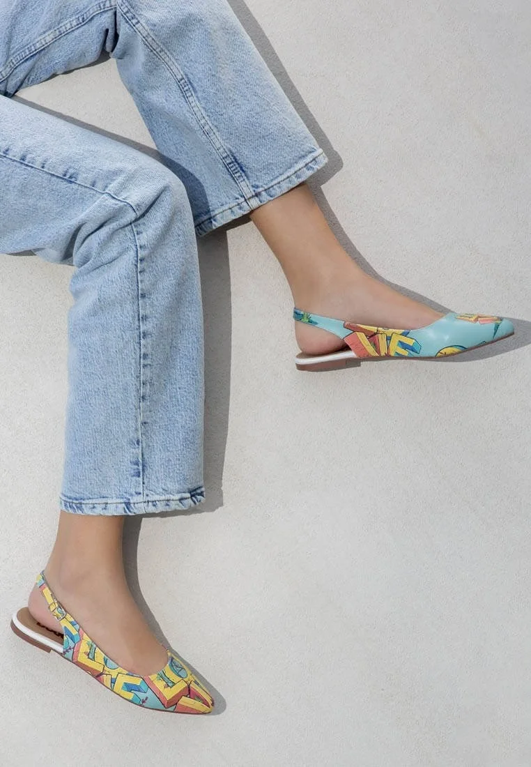 Femme Cuir Vegan Turquoise Chaussures Plates - Love Motif