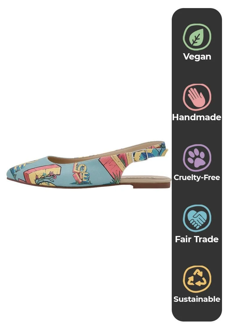 Femme Cuir Vegan Turquoise Chaussures Plates - Love Motif