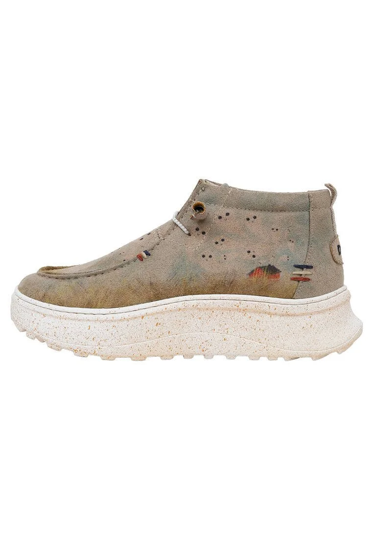 Femme Cuir Vegan Cream Bottes - The Escape of the Spirits Motif