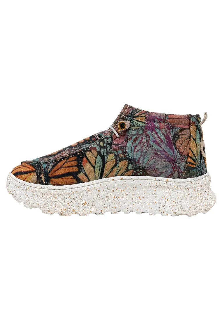 Femme Cuir Vegan Cream Bottes - Moths and Butterflies Motif