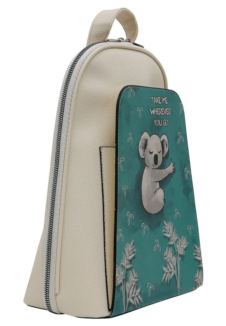 Femme Cuir Vegan Crème Sac à dos - Koala Hug Motif