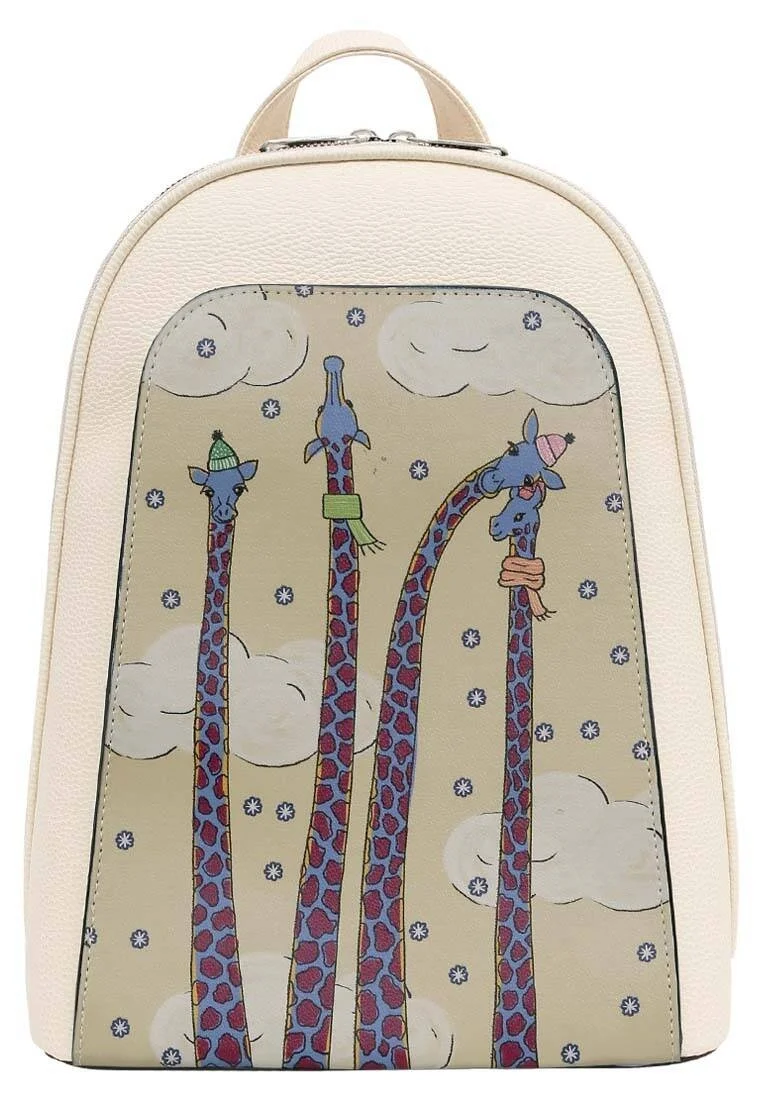 Femme Cuir Vegan Crème Sac à dos - Sky-High Love Motif